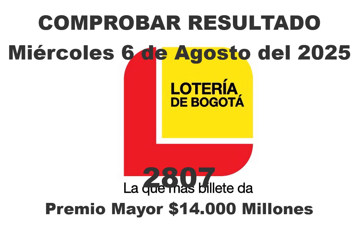 Lotería de Bogotá Miércoles 6 de Agosto del 2025 Lotería de Bogotá Miércoles 6 de Agosto del 2025