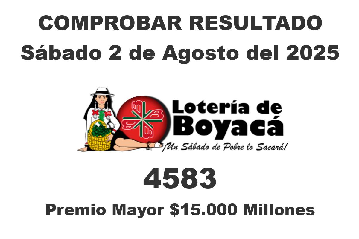 Loteria de Boyaca Sábado 2 de Agosto del 2025