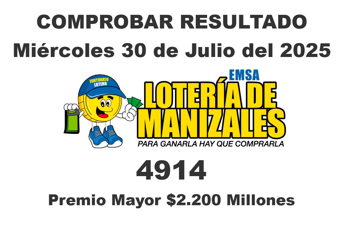 Lotería de Manizales Miércoles 30 de Julio del 2025