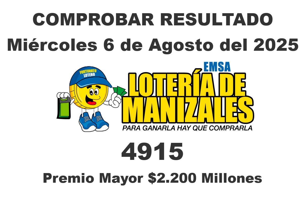 Lotería de Manizales Miércoles 6 de Agosto del 2025
